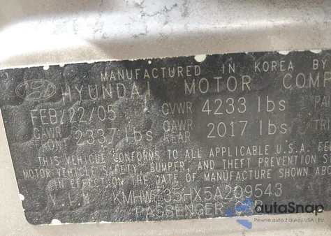 2005 Hyundai Sonata Gls/Lx из США, поврежденный, VIN KMHWF35HX5A209543